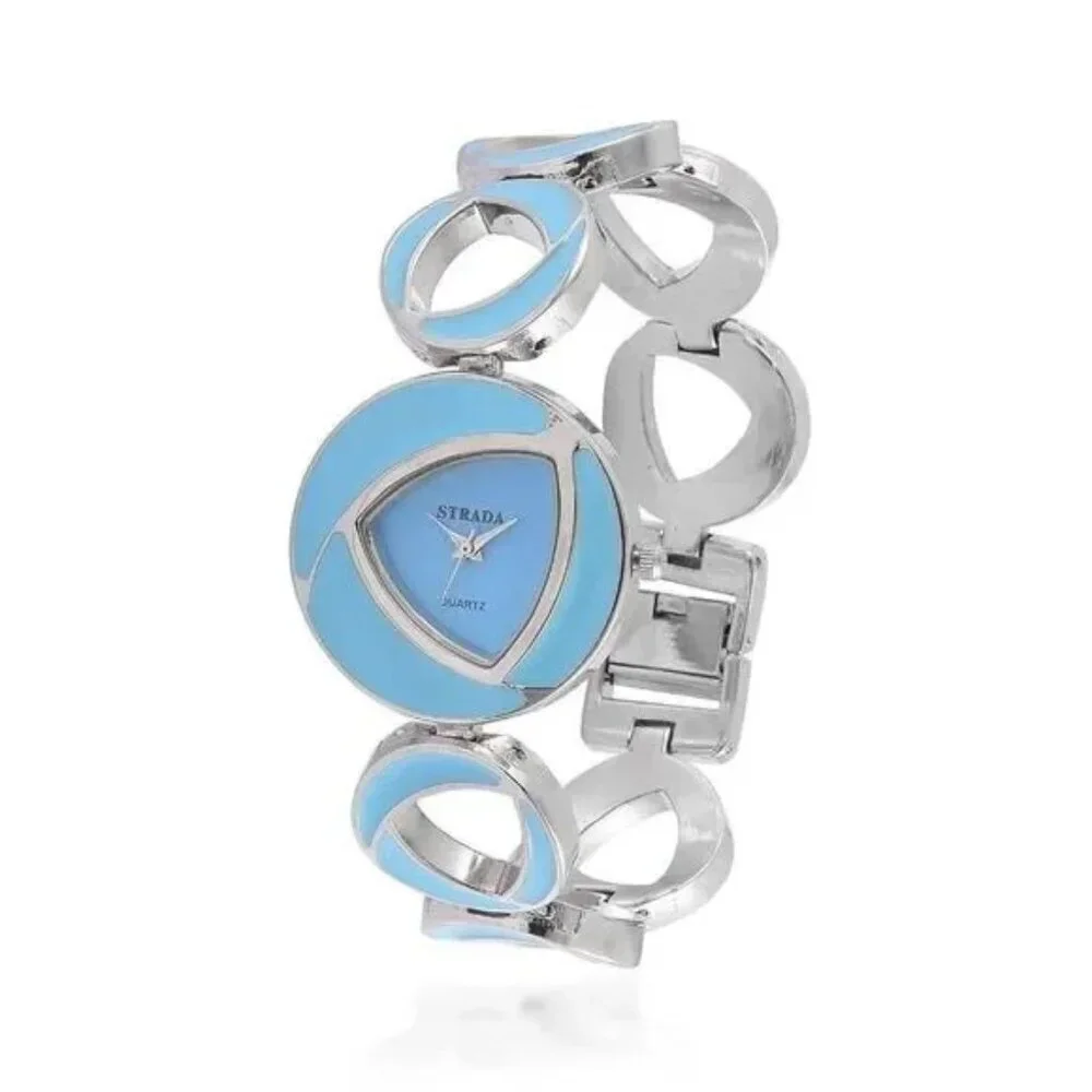 STRADA Watch and Necklace Blue Stainless Steel Original Box